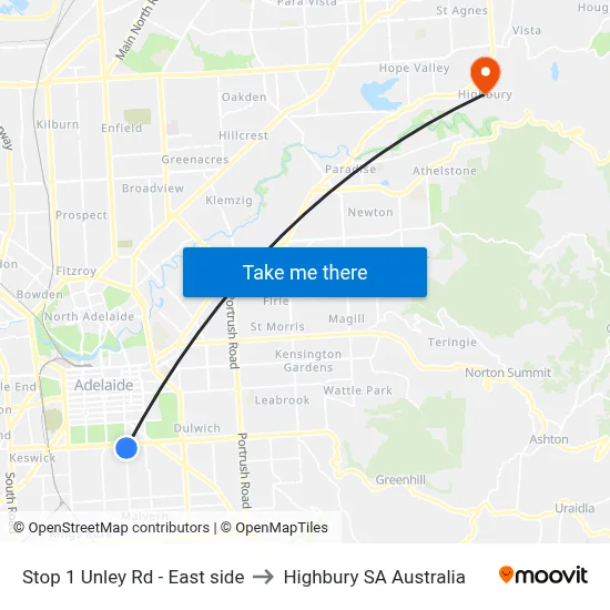 Stop 1 Unley Rd - East side to Highbury SA Australia map