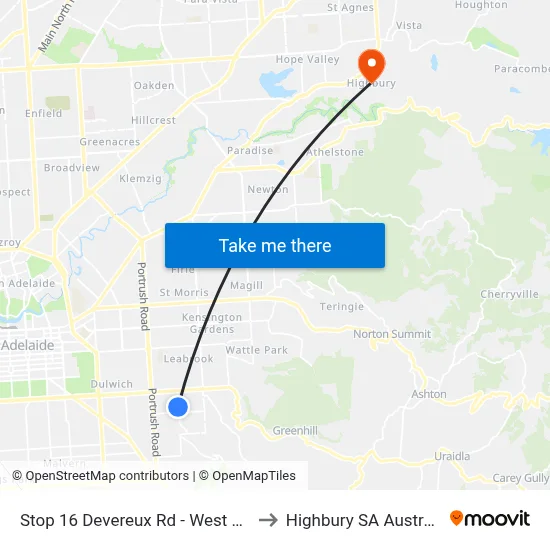 Stop 16 Devereux Rd - West side to Highbury SA Australia map