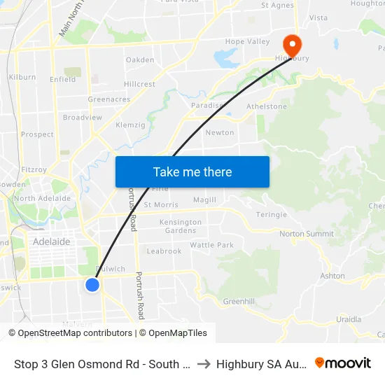 Stop 3 Glen Osmond Rd - South West side to Highbury SA Australia map