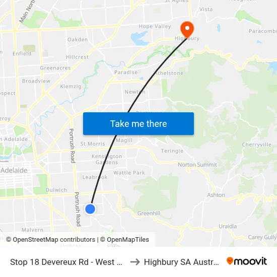 Stop 18 Devereux Rd - West side to Highbury SA Australia map