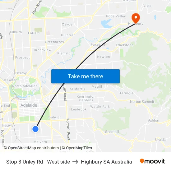 Stop 3 Unley Rd - West side to Highbury SA Australia map