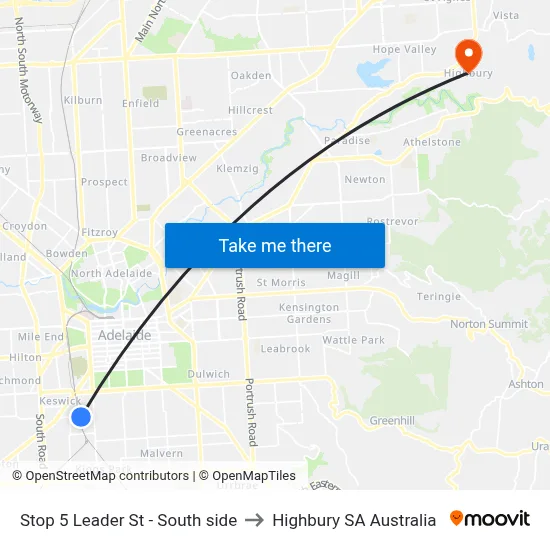 Stop 5 Leader St - South side to Highbury SA Australia map