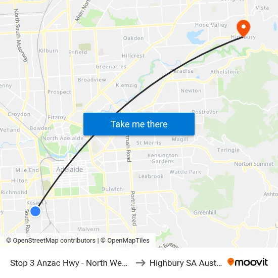 Stop 3 Anzac Hwy - North West side to Highbury SA Australia map