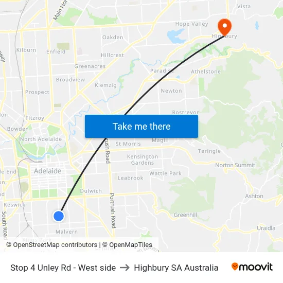 Stop 4 Unley Rd - West side to Highbury SA Australia map