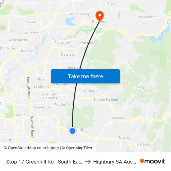 Stop 17 Greenhill Rd - South East side to Highbury SA Australia map