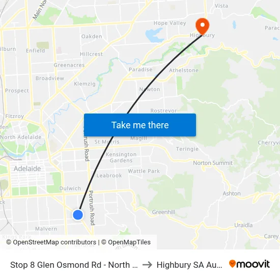 Stop 8 Glen Osmond Rd - North East side to Highbury SA Australia map
