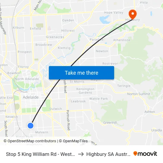 Stop 5 King William Rd - West side to Highbury SA Australia map