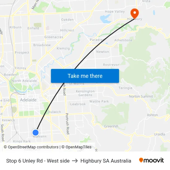 Stop 6 Unley Rd - West side to Highbury SA Australia map