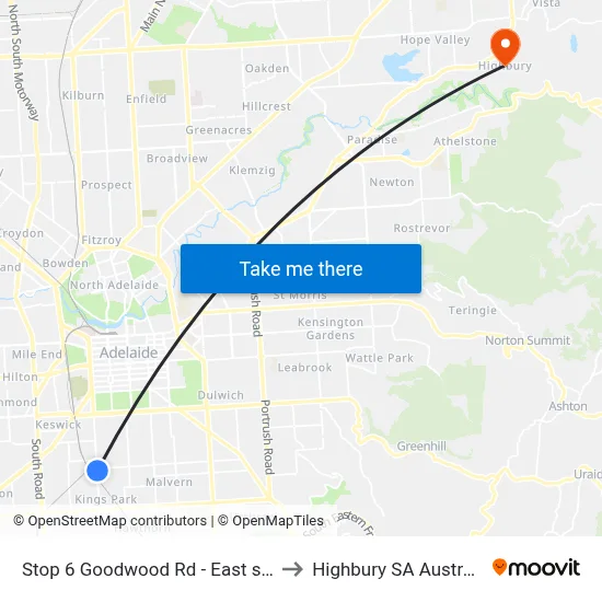 Stop 6 Goodwood Rd - East side to Highbury SA Australia map
