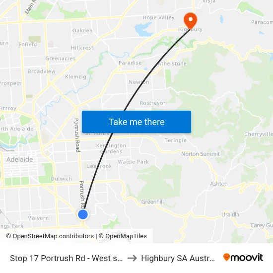 Stop 17 Portrush Rd - West side to Highbury SA Australia map