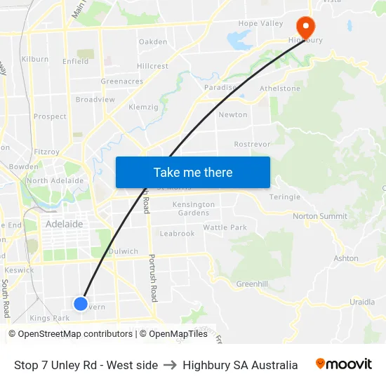 Stop 7 Unley Rd - West side to Highbury SA Australia map