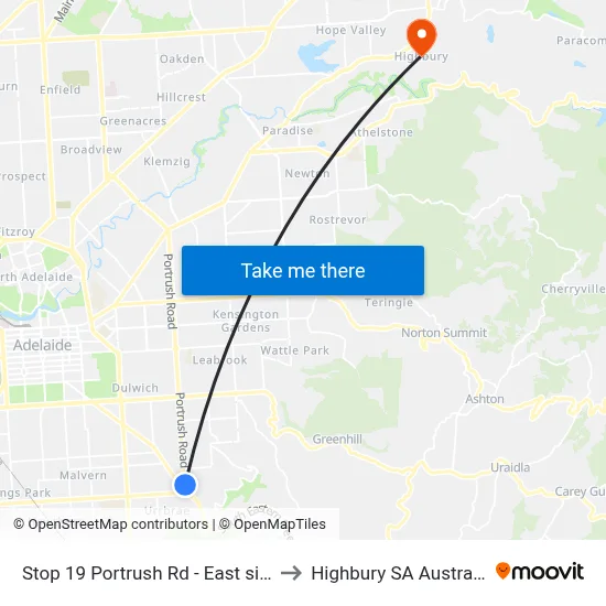 Stop 19 Portrush Rd - East side to Highbury SA Australia map