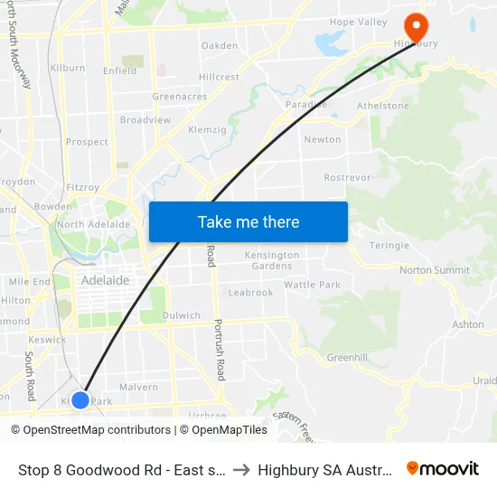 Stop 8 Goodwood Rd - East side to Highbury SA Australia map
