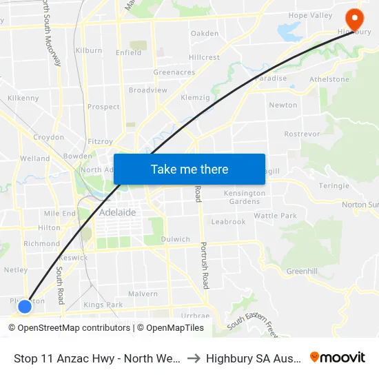 Stop 11 Anzac Hwy - North West side to Highbury SA Australia map