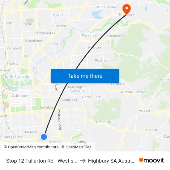 Stop 12 Fullarton Rd - West side to Highbury SA Australia map
