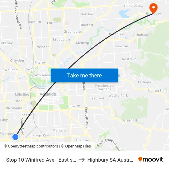 Stop 10 Winifred Ave - East side to Highbury SA Australia map