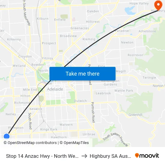 Stop 14 Anzac Hwy - North West side to Highbury SA Australia map