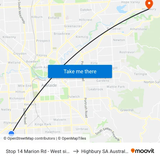 Stop 14 Marion Rd - West side to Highbury SA Australia map