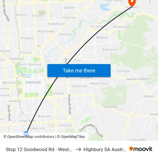 Stop 12 Goodwood Rd - West side to Highbury SA Australia map