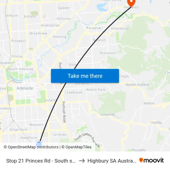 Stop 21 Princes Rd - South side to Highbury SA Australia map