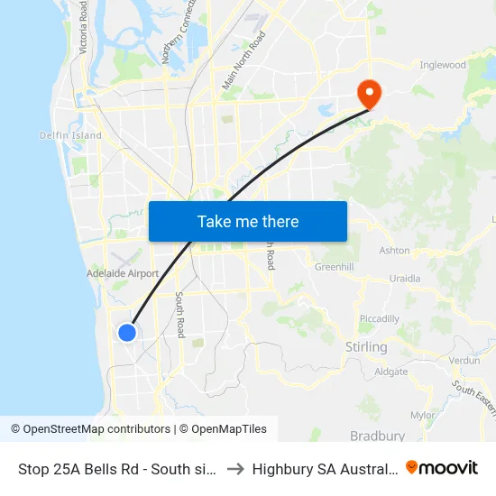 Stop 25A Bells Rd - South side to Highbury SA Australia map