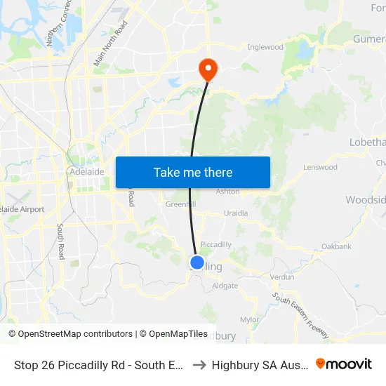 Stop 26 Piccadilly Rd - South East side to Highbury SA Australia map