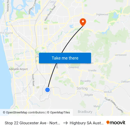 Stop 22 Gloucester Ave - North side to Highbury SA Australia map