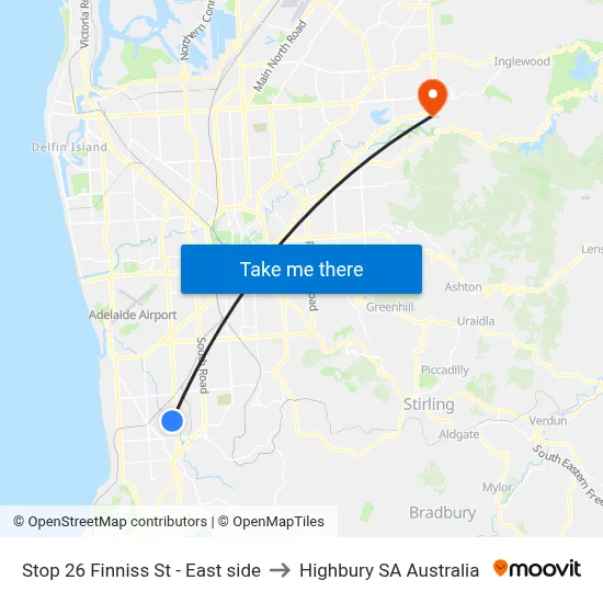 Stop 26 Finniss St - East side to Highbury SA Australia map