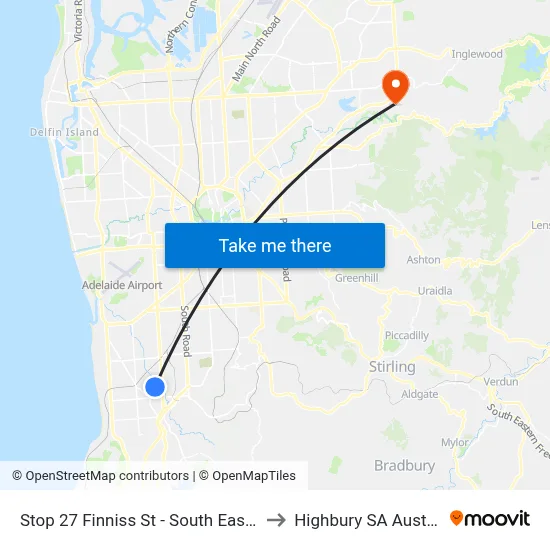 Stop 27 Finniss St - South East side to Highbury SA Australia map