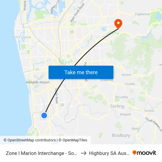 Zone I Marion Interchange - South side to Highbury SA Australia map