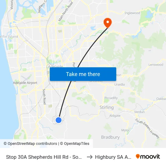 Stop 30A Shepherds Hill Rd - South East side to Highbury SA Australia map