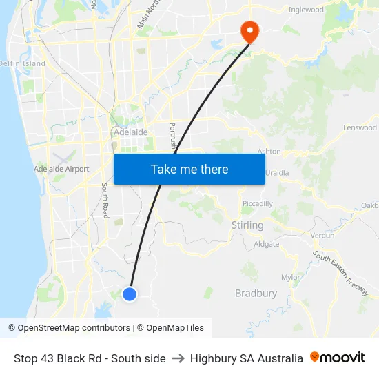 Stop 43 Black Rd - South side to Highbury SA Australia map