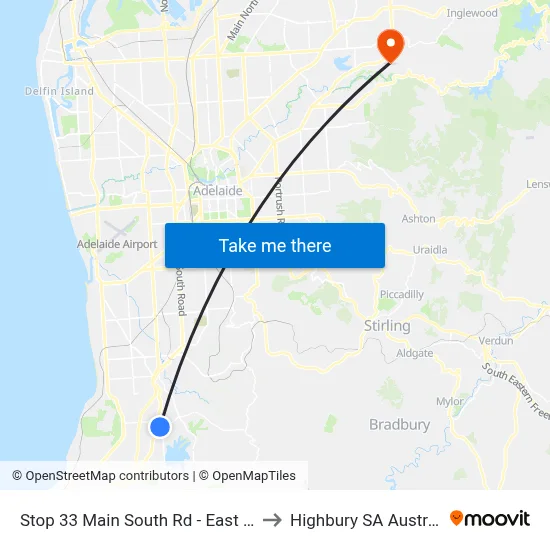 Stop 33 Main South Rd - East side to Highbury SA Australia map