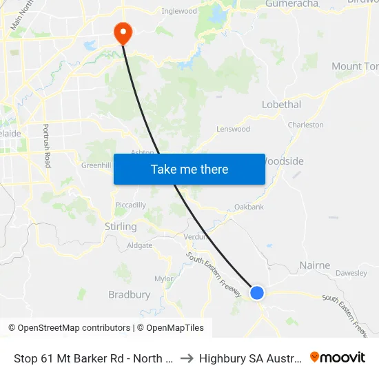 Stop 61 Mt Barker Rd - North side to Highbury SA Australia map