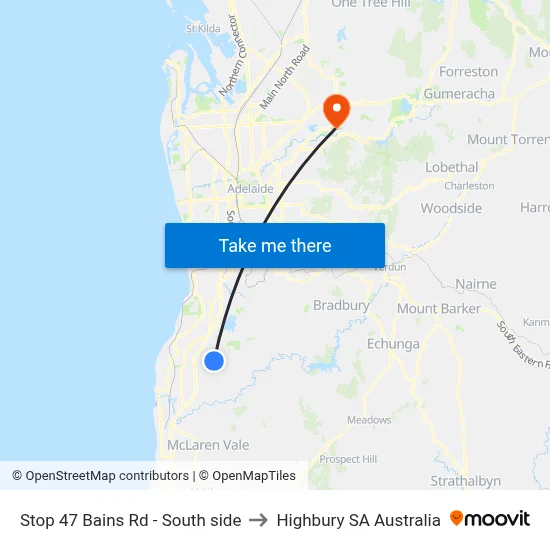 Stop 47 Bains Rd - South side to Highbury SA Australia map