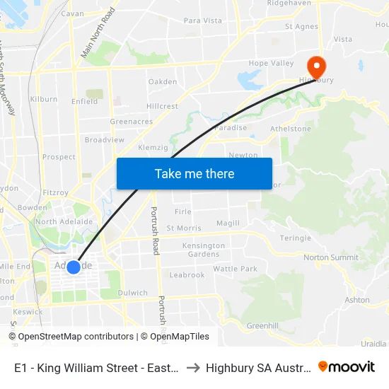 E1 - King William Street - East side to Highbury SA Australia map