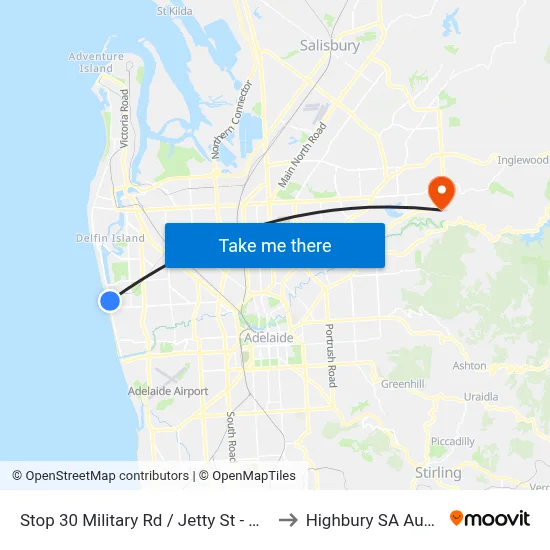 Stop 30 Military Rd / Jetty St - West side to Highbury SA Australia map