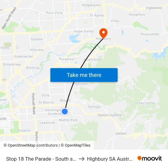 Stop 18 The Parade - South side to Highbury SA Australia map