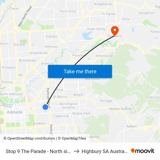 Stop 9 The Parade - North side to Highbury SA Australia map