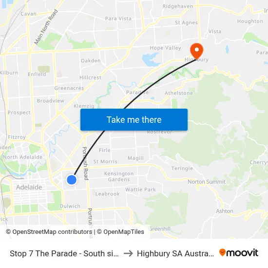 Stop 7 The Parade - South side to Highbury SA Australia map