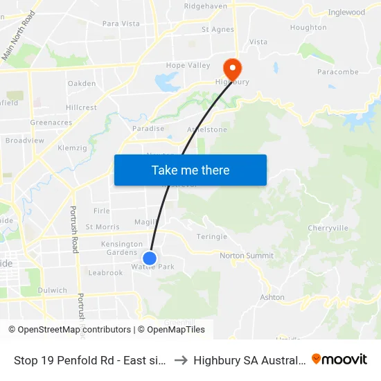 Stop 19 Penfold Rd - East side to Highbury SA Australia map