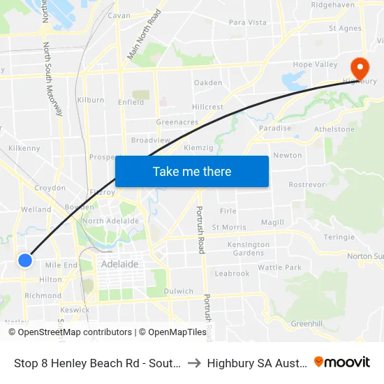 Stop 8 Henley Beach Rd - South side to Highbury SA Australia map