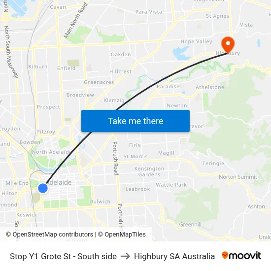 Stop Y1 Grote St - South side to Highbury SA Australia map