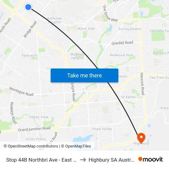 Stop 44B Northbri Ave - East side to Highbury SA Australia map