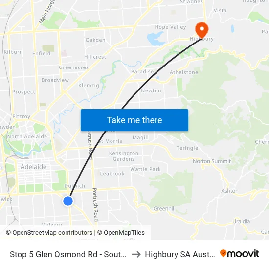 Stop 5 Glen Osmond Rd - South side to Highbury SA Australia map
