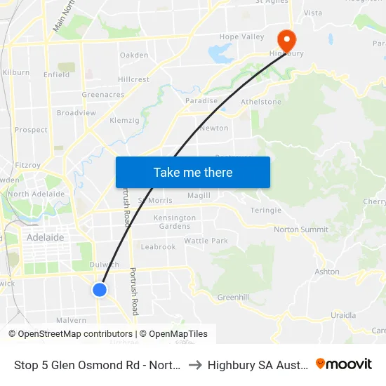 Stop 5 Glen Osmond Rd - North side to Highbury SA Australia map