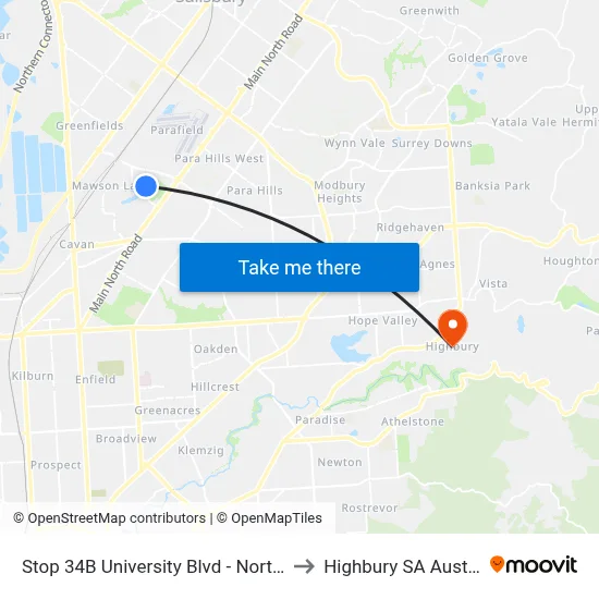 Stop 34B University Blvd - North side to Highbury SA Australia map