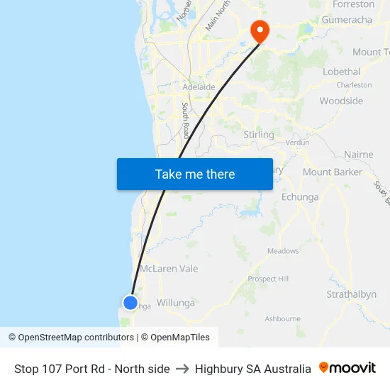Stop 107 Port Rd - North side to Highbury SA Australia map