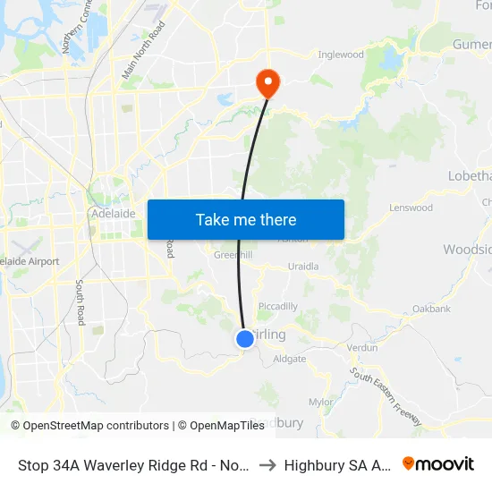 Stop 34A Waverley Ridge Rd - North West side to Highbury SA Australia map