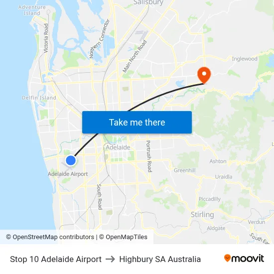 Stop 10 Adelaide Airport to Highbury SA Australia map